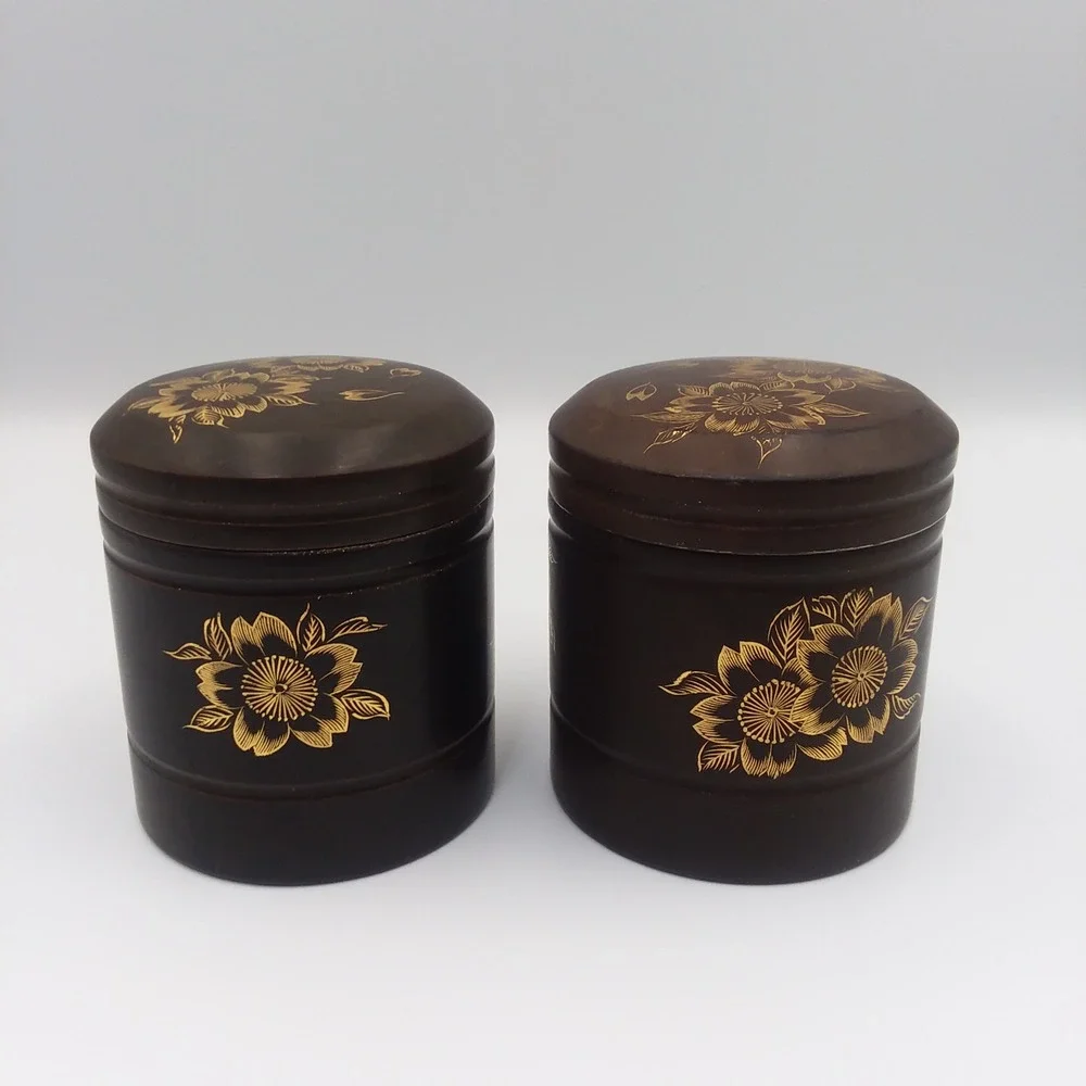 Vintage Maruni Lacquerware Set 2‎ Canisters 3 Bowls Floral Design Occupied Japan